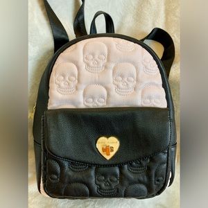 Betsy Johnson Skull Black & Pink Medium Leather Backpack